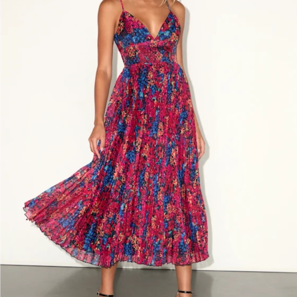 Lulus Floral Pink and Blue Maxi Dress